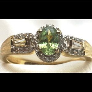 Demantoid Garnet and White Zircon Ring